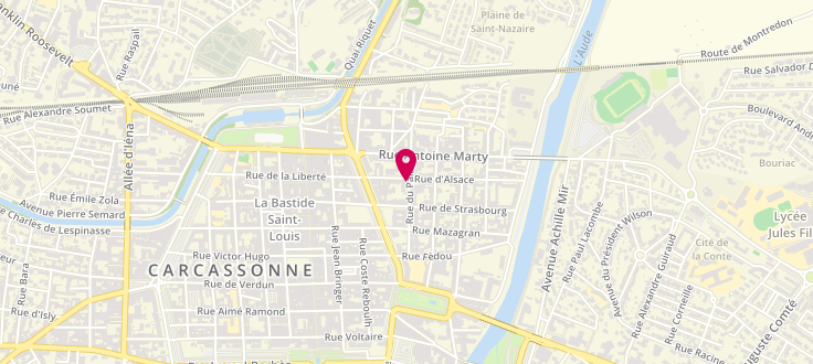 Plan de Centre médico-social de Carcassone centre, Maison Départementale des Solidarités<br />
13 Rue du Palais, 11000 Carcassonne