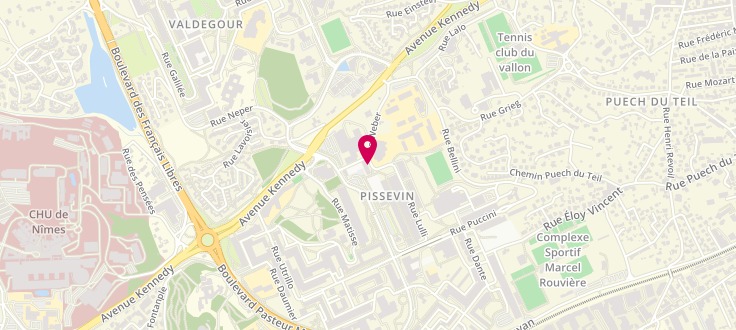 Plan de Centre médico-social de Nîmes - Bastide, Quartier Pissevin<br />
4 place Roger Bastide, 30000 Nîmes