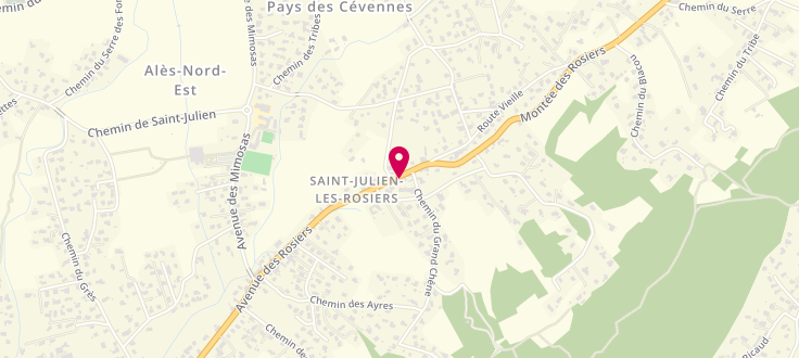 Plan de Centre médico-social de Saint-Julien-les-Rosiers, 1090 avenue des Rosiers, 30340 Saint-Julien-les-Rosiers