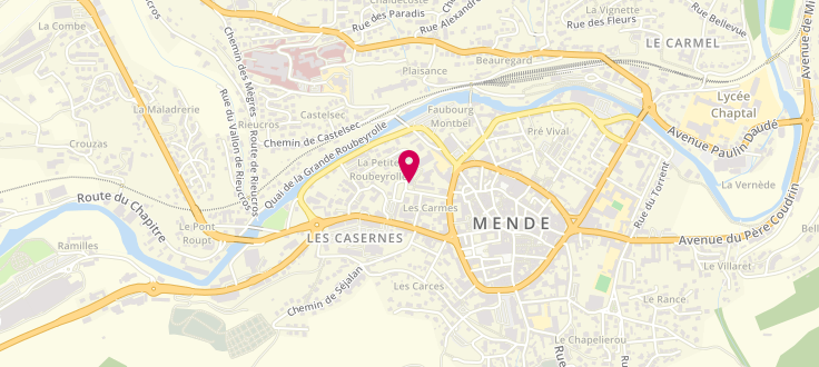 Plan de Centre de PMI de Mende - Rovère, Rue des Carmes, 48000 Mende