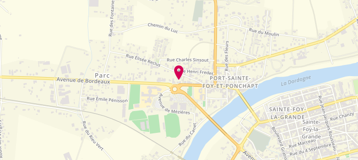 Plan de Centre médico-social de Port-Sainte-Foy-et-Ponchapt, 71 rue Onésime Reclus, 33220 Port-Sainte-Foy-et-Ponchapt