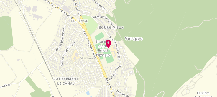 Plan de Centre médico social de Voreppe, Bourg Vieux <br />
57, Allée des Airelles, 38340 Voreppe