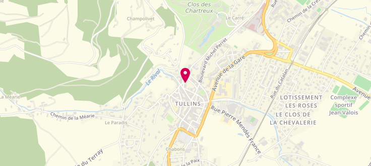 Plan de Centre médico social de Tullins, Clinique Parménie<br />
 Place Gambetta, 38210 Tullins