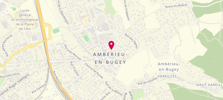 Plan de Maison départementale de la solidarité d'Ambérieu en Bugey, Centre Départemental Solidarité<br />
31 Rue des Plattes, 01500 Ambérieu-en-Bugey