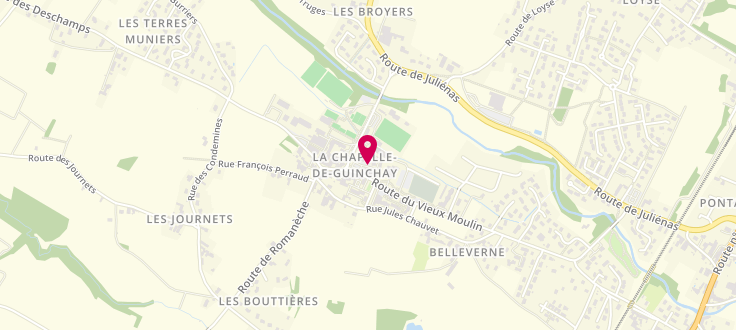 Plan de Point d’accueil PMI de La Chapelle-de-Guinchay, Halte Garderie Les P’Tis Loups<br />
4 Place de L’Eglise, 71570 La Chapelle-de-Guinchay