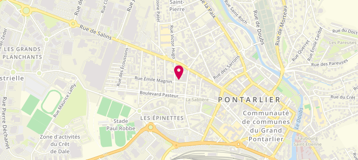 Plan de Centre Médico Social de Pontarlier, 6 Rue Émile-Magnin, 25300 Pontarlier