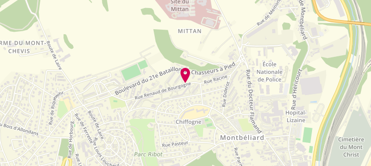 Plan de Centre Medico-Social de Montbéliard - Chiffogne - Lou Blazer, 12 rue Renaud de Bourgogne, 25200 Montbéliard