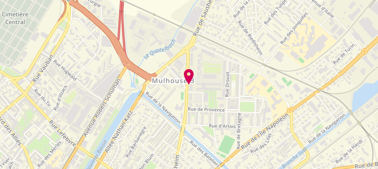 Plan de Espace solidarité de Mulhouse - Drouot, 28 Rue du 57e-Régiment-De-Transmissions, 68100 Mulhouse