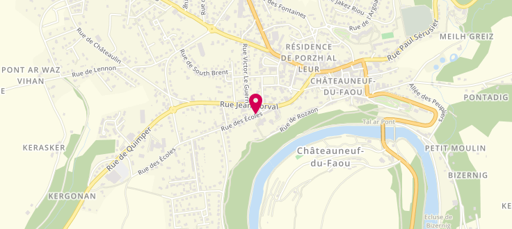 Plan de Centre départemental d'action sociale de Châteauneuf-du-Faou, 3 rue des écoles, 29520 Châteauneuf-du-Faou