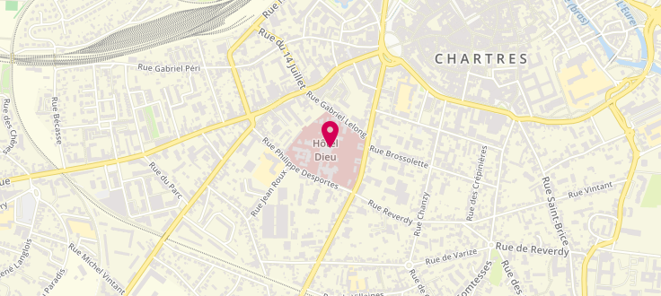 Plan de Point d’accueil PMI de Chartres - Bel Air - Rechèvres - Centre-Ville, Hôtel-Dieu<br />
34 rue du Dr Maunoury, 28000 Chartres
