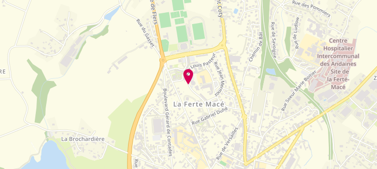 Plan de Centre de PMI de La Ferté-Macé - Pasteur, 16 Rue Louis-Pasteur, 61600 La Ferté-Macé