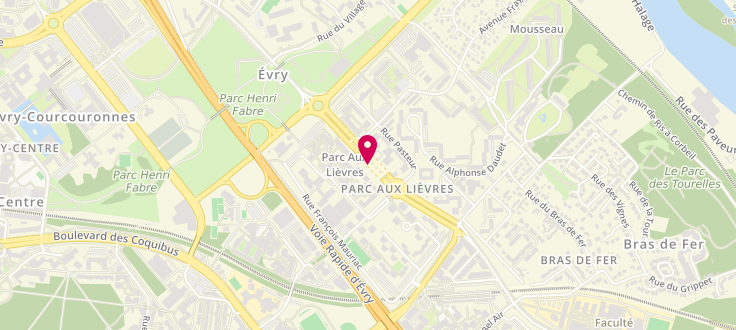 Plan de Centre de PMI d'Évry - Parc-Aux-Lièvres, Centre Médico-Social<br />
Place du parc-Aux-Lièvres, 91000 Évry-Courcouronnes