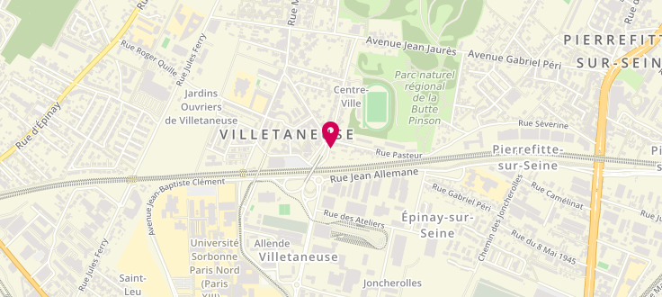 Plan de Centre de PMI de Villetaneuse - Les Aulnes, Antenne des Aulnes<br />
3 Rue Étienne-Fajon, 93430 Villetaneuse