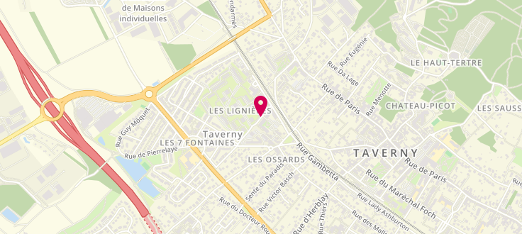 Plan de Centre de PMI de Taverny Jean Bouin, Les Lignères<br />
7-8 Place des 7-Fontaines, 95150 Taverny