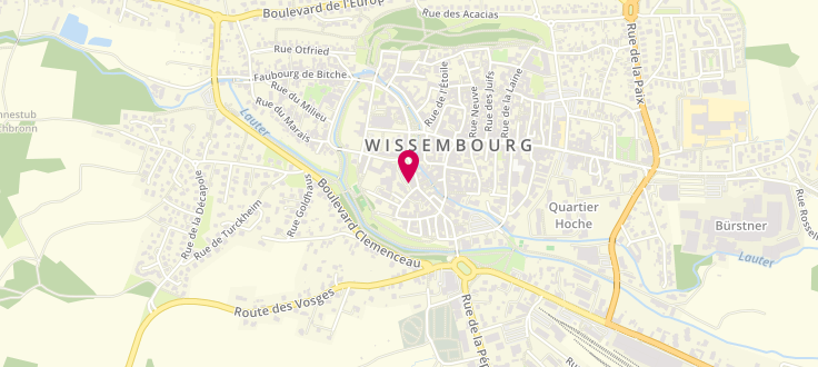 Plan de Centre médico-social de Wissembourg, Cour de la Commanderie<br />
2A Rue de L’Ordre Teutonique, 67160 Wissembourg
