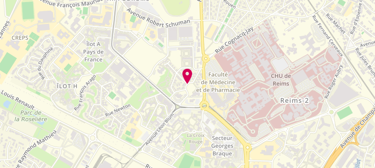 Plan de Circonscription de la Solidarité Départementale de Reims Croix Rouge, Circonscription de la Solidarité Départementale<br />
26 Rue Jean-Louis-Debar, 51100 Reims