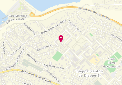 Plan de Centre Médico-Social de Dieppe - Est, Immeuble Scott<br />
5 rue des Cormorans, 76370 Neuville-les-Dieppe