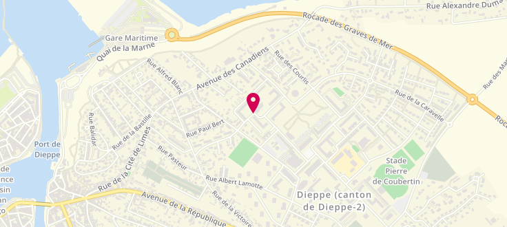 Plan de Centre Médico-Social de Dieppe - Est, Immeuble Scott<br />
5 rue des Cormorans, 76370 Neuville-les-Dieppe