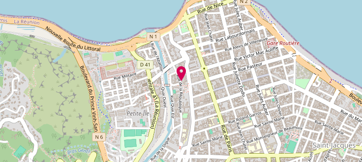 Plan de Bus France services L&eacute;l&agrave; - Antenne Bas de la Rivi&egrave;re, 41 Rue de la R&eacute;publique, 97400 Saint-Denis