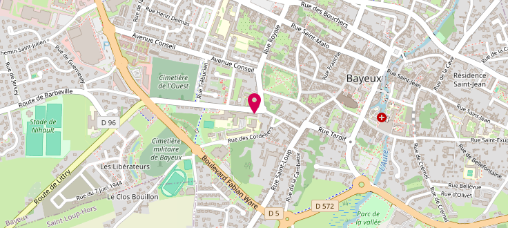 Plan de Centre de PMI de Bayeux, Maison Départementale des Solidarités<br />
1 Rue de Verdun, 14400 Bayeux